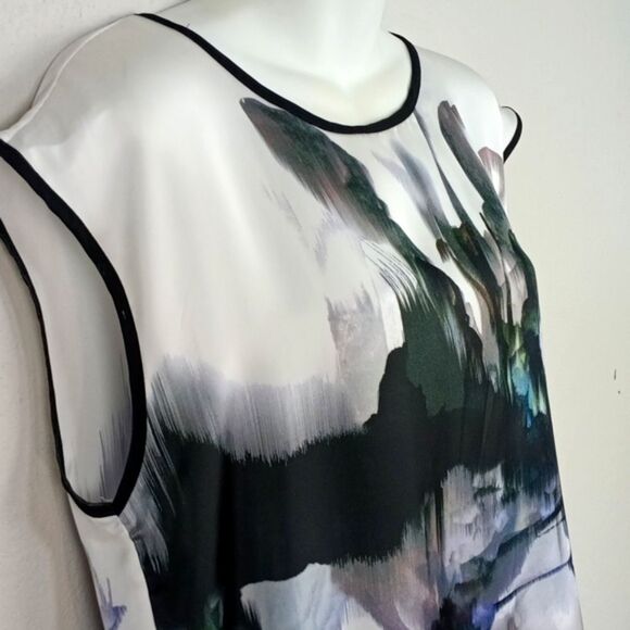 Kay Celine Womens Abstract Multicolor Sleeveless Sheer Silk Blend Top sz M - Picture 2 of 14